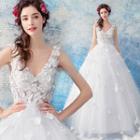 Flower Applique Sleeveless Wedding Gown