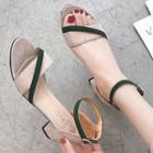 Two-tone Faux Leather Block Heel Sandals