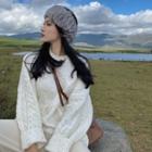 Long-sleeve Melange Cable Knit Sweater White - One Size