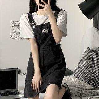 Label Applique Denim Overall Dress