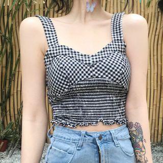 Sleeveless Gingham Crop Top