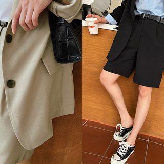 Pintuck Straight-leg Bermuda Shorts