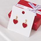 Heart Drop Earring 1 Pair - Stud Earrings - Red Heart - Gold - One Size