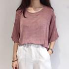 Elbow-sleeve Glitter Print T-shirt