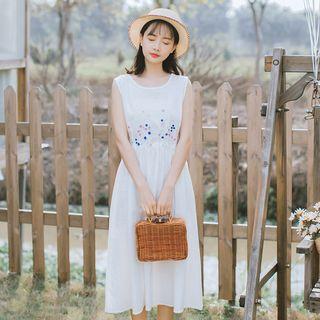Sleeveless Floral Embroidery A-line Mini Dress