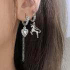 Unicorn & Heart Asymmetrical Sterling Silver Dangle Earring