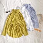 Drawstring Long-sleeve Button-down Shirt
