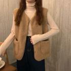 Pocket-detail Knit Vest / High-neck Plain Long-sleeve Top