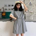 Short-sleeve Roll Up Drawstring Waist Dress As Shown In Figure - One Size