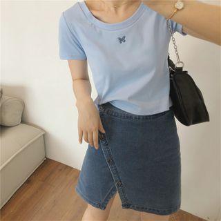Asymmetric Slit A-line Denim Skirt