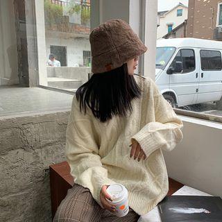 Notch-neck Cable Knit Sweater