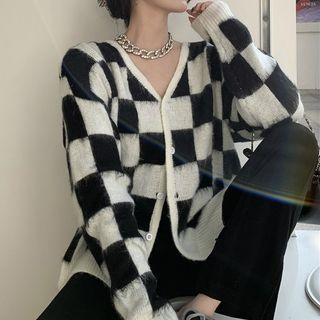 Checker Print Cardigan / Wide Leg Pants