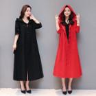 Hooded Knot Button Long Coat
