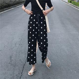 Drawstring Polka Dot Chiffon Pants Black - One Size