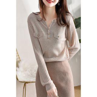 Henley Ribbed Knit Top / Pencil Skirt / Set