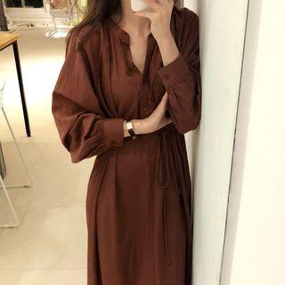 Long-sleeve Sashed Maxi Shirt Dress