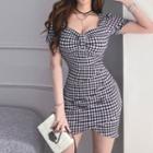 Short-sleeve Check Mini Sheath Dress
