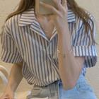 Short-sleeve Striped Shirt Stripes - White & Blue - One Size