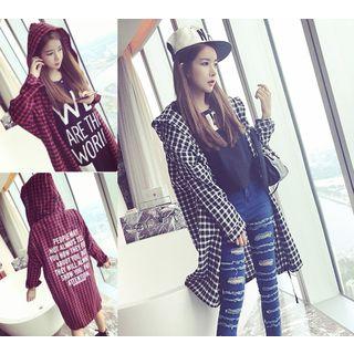 Lettering Plaid Hooded Light Jacket