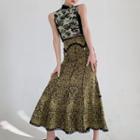 Atterned Lace Trim Midi A-line Skirt