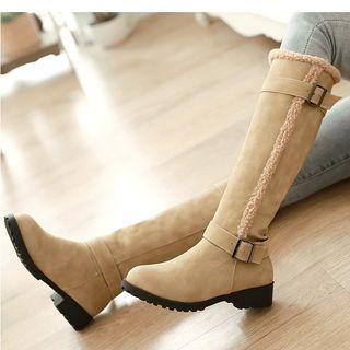 Low Heel Faux Fur Tall Boots