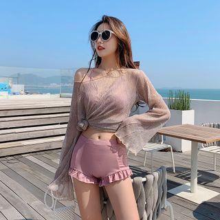 Set: Halter-neck Drawstring Tankini + Cover Up
