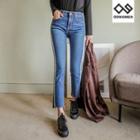 Plus Size Contrast-trim Straight-cut Jeans