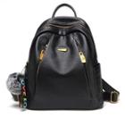 Faux Leather Double Front Zippers Backpack Black - One Size