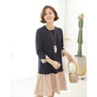 Contrast-trim Frill-hem Dress