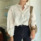 Long-sleeve Ruffle Collar Plain Loose Fit Blouse