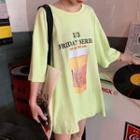 Elbow-sleeve Drink Print T-shirt