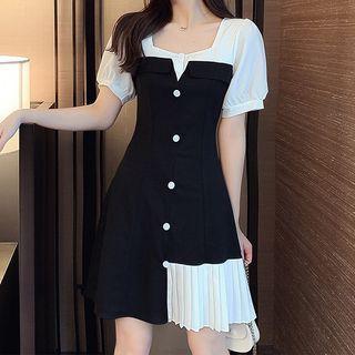 Asymmetric Two-tone Panel Mini A-line Dress