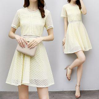 Short Sleeve A-line Fishnet Dress