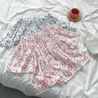 Flower Printed Off-shoulder Chiffon Top