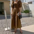Balloon-sleeve Two-way Smocked Long Dress