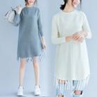 Long-sleeve Fringed Hem Knit Dress
