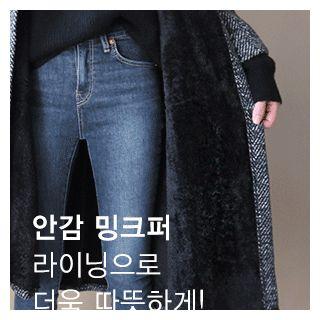 Hooded Napped Herringbone Cardigan Black - One Size