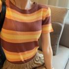 Set: Short-sleeve Striped T-shirt + A-line Midi Skirt