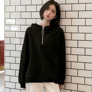 Zip Neck Hoodie Black - One Size