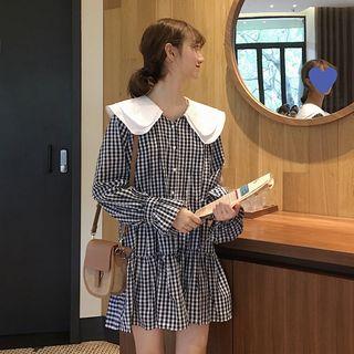 Check Peter-pan Collar Loose-fit Dress