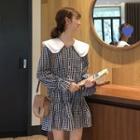 Check Peter-pan Collar Loose-fit Dress
