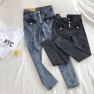 Single-breasted High-waist Faux Pocket Jeans