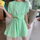 Set: Short-sleeve Cropped T-shirt + Wide-leg Shorts