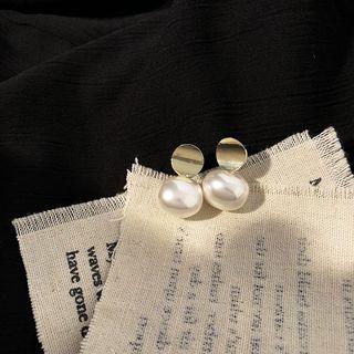 Faux Pearl Drop Earring Faux Pearl & Concave Disc - Gold - One Size
