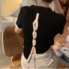 Contrast Trim Open-back Short-sleeve T-shirt