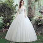 Lace Trim Off-shoulder Wedding Ball Gown