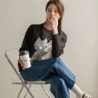 Drop-shoulder Cat Sweater