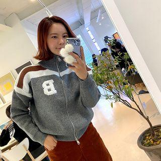 High-neck Color-block Zip Cardigan