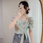 Short-sleeve V-neck Wrap Blouse