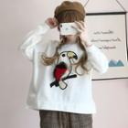 Furry Trim Embroidered Pullover